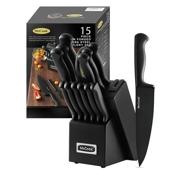 McCook MC21B Black Knife Set, 15 PCS High Carbon One Piece Forged Stainless Steel Kitchen Knife S... | Walmart (US)