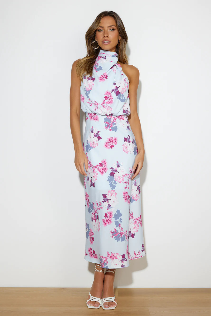Got Me Looking Satin Maxi Dress Blue | Hello Molly (AU)