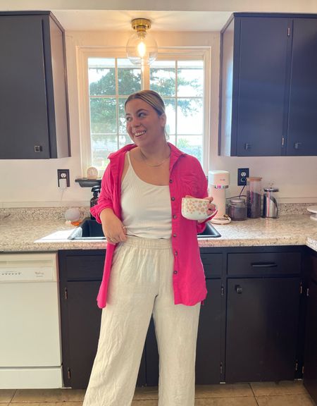 today’s comfy cute mom fit!! pink shirt comes in a set and I sized up for an oversized fit. pants are almost sold out so I linked similar! tank is the best (I have in 3 colors) and has a built in shelf bra & adjustable straps! & I linked my fav birkenstock dupes that have been my summer go to shoe!!

#LTKbeauty #LTKunder50