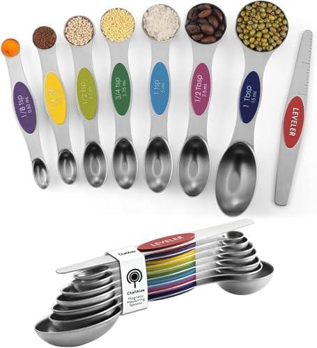 ChefAide Pack of 8 Stainless Steel Magnetic Measuring Spoons Set, Dual Sided, Stackable, Adjustab... | Amazon (US)
