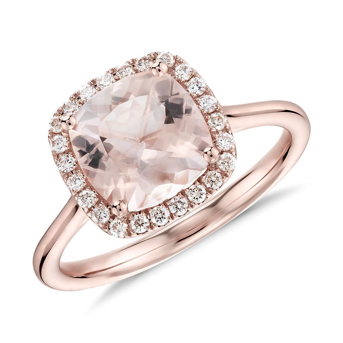Morganite and Diamond Halo Cushion Ring in 14k Rose Gold (8x8mm) | Blue Nile | Blue Nile Asia