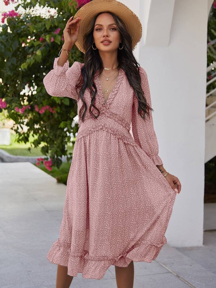 Leopard Frill Trimed A-line Dress | SHEIN