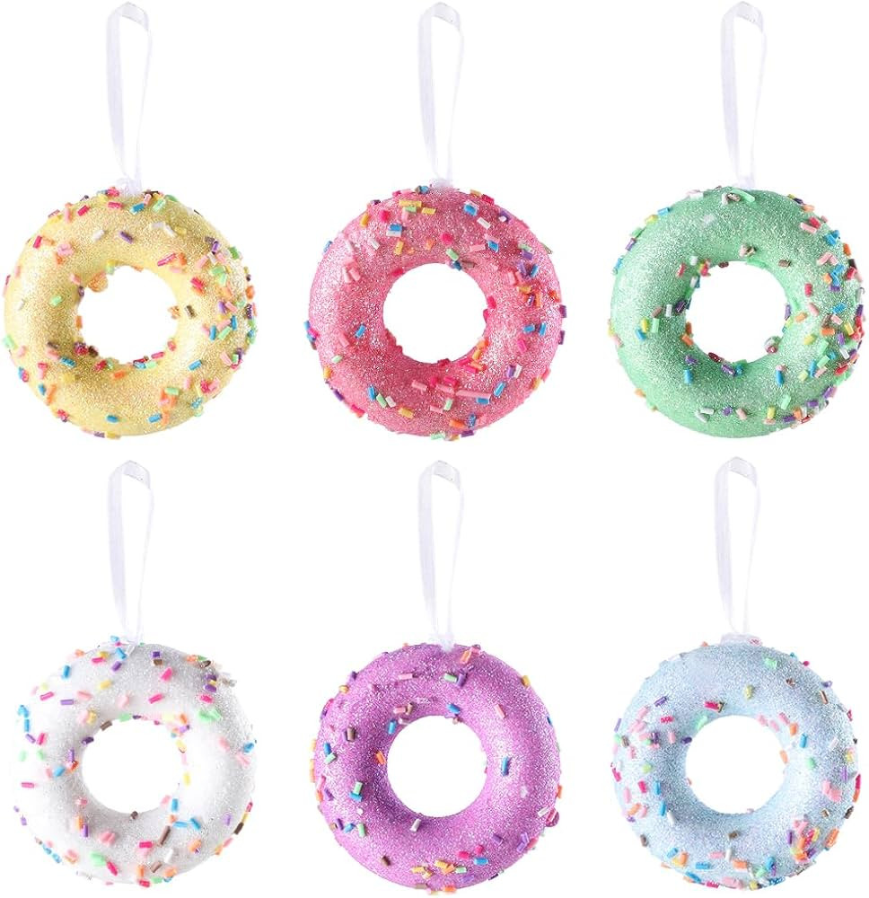 6Pcs Donut Party Decorations Ornaments, Hanging Christmas Tree Candy Gift, Macaron Color Dessert ... | Amazon (US)