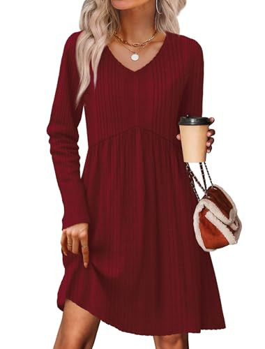 Sweater Dress for Women Cowboy Chic Winter Clothing Wedding Guest Dress Early Fall Fashion V Neck Baby Doll Homcoming Dresses Women Christams Red S | Amazon (US)