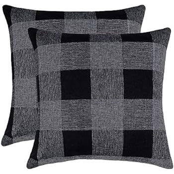 4TH Emotion Set of 2 Black Grey Buffalo Check Plaid Throw Pillow Covers Cushion Case Cotton Linen... | Amazon (US)