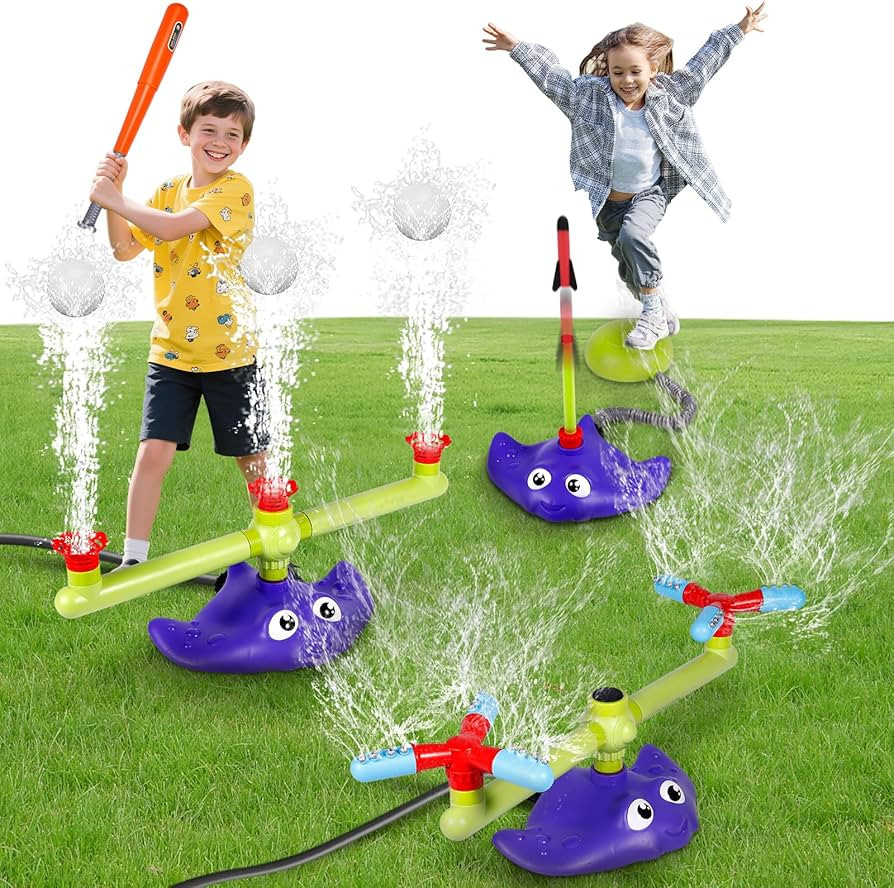 CWLAKON 4-in-1 Water Sprinkler Baseball & Rocket Launcher for Kids, Outdoor Summer Water Toys wit... | Amazon (US)