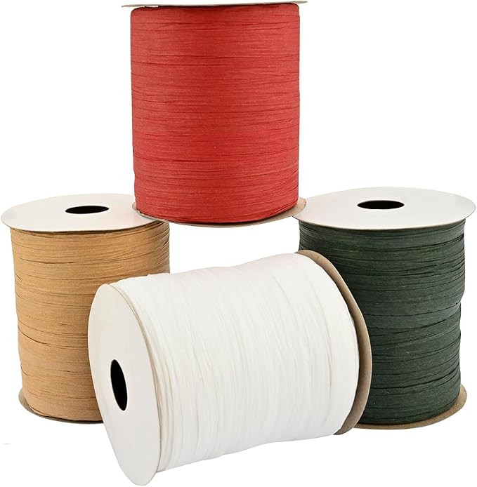 1312 Feet Raffia Ribbon, 4 Rolls Christmas Raffia Ribbon Natural Craft Ribbon Raffia Christmas Gi... | Amazon (US)