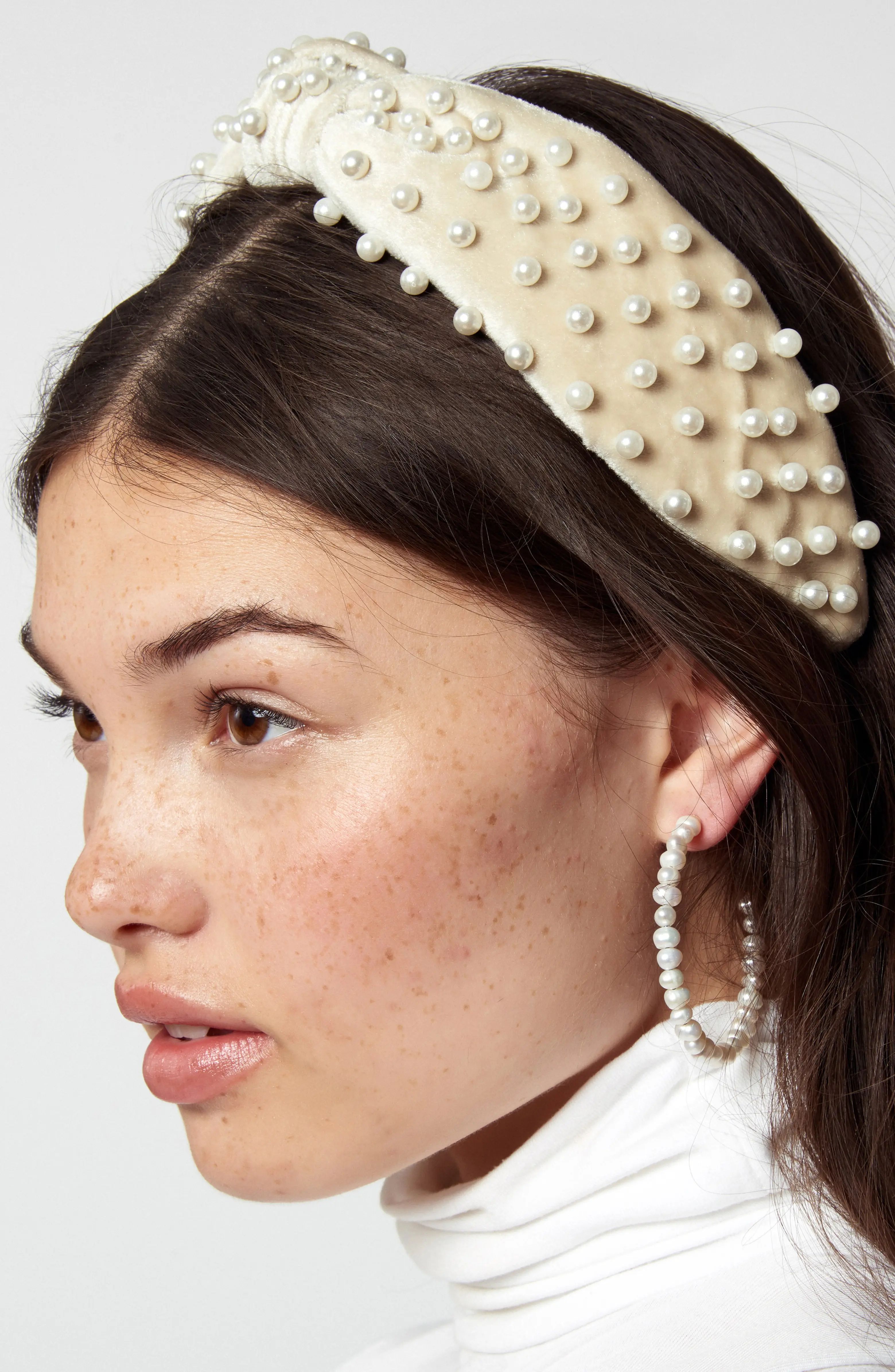 Imitation Pearl Embellished Velvet Headband | Nordstrom