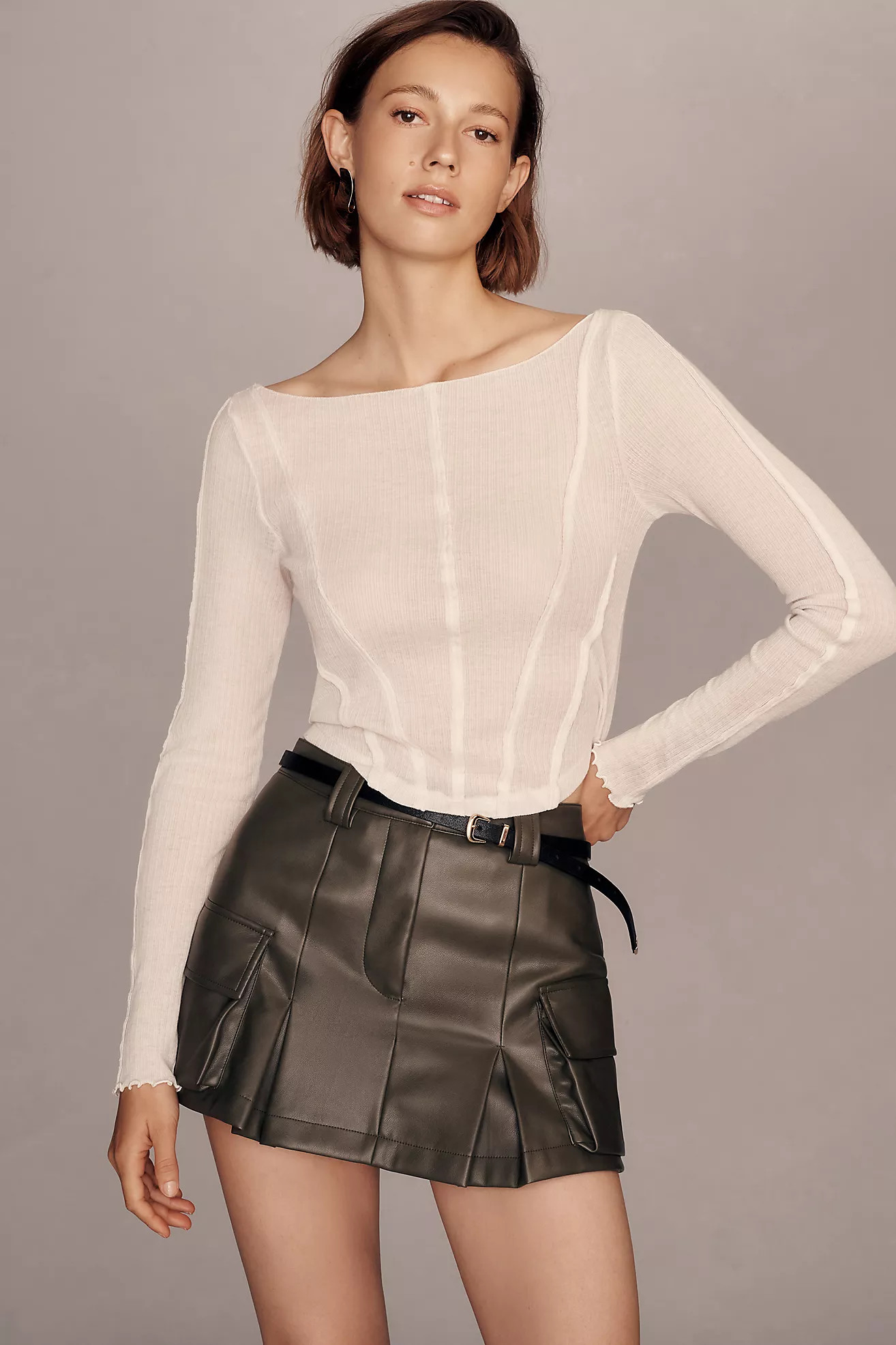 Pilcro Long-Sleeve Sheer Corset Tee | Anthropologie (US)