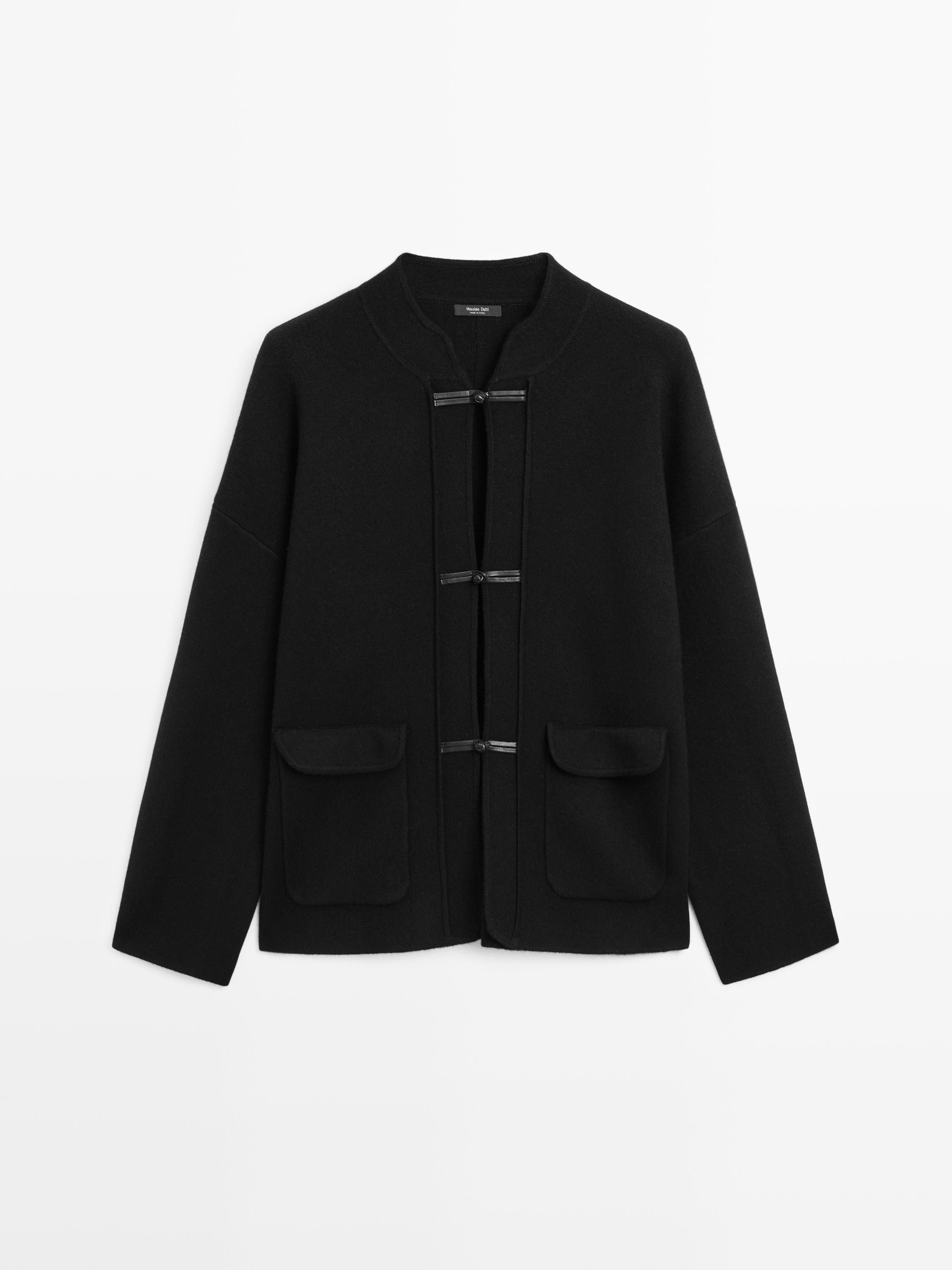 Wool blend knit cardigan with stand collar | Massimo Dutti UK