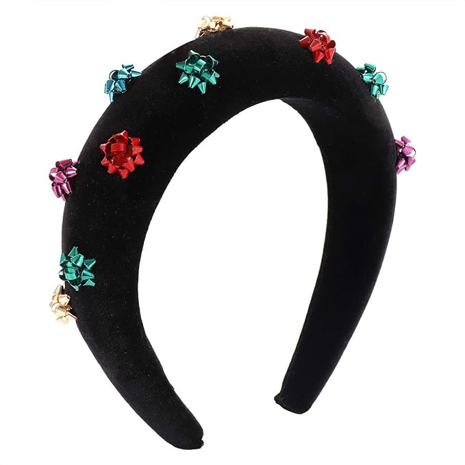 Christmas Headband Bow Velvet Padded Headband Xmas Holiday Party Gift Wrap Headband for Women Gir... | Amazon (US)
