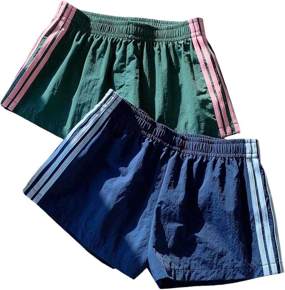 SOLY HUX Women's Elastic Waist Side Striped Summer Track Shorts 2 Packs Lounge Bottoms | Amazon (US)