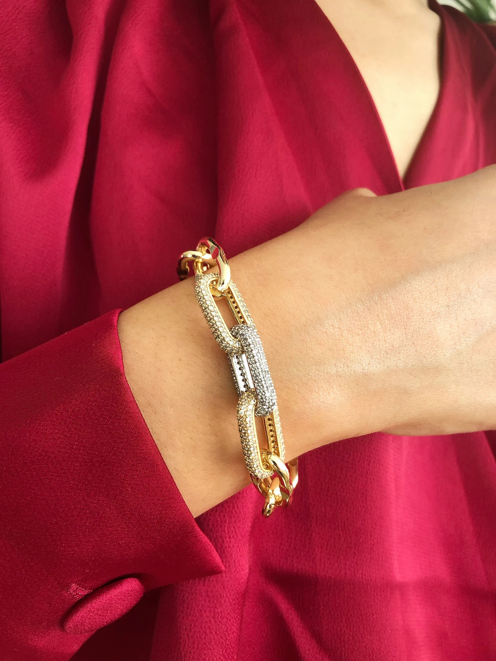 Micro Pave Chunky Cuban Link Chain Bracelet • CZ Gold Crystal Adjustable Chunky Chain Bracelet ... | Etsy (US)