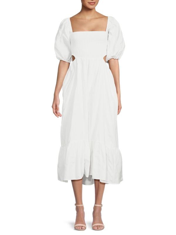 Leighton Smocked Cutout Midi Dress | Saks Fifth Avenue OFF 5TH