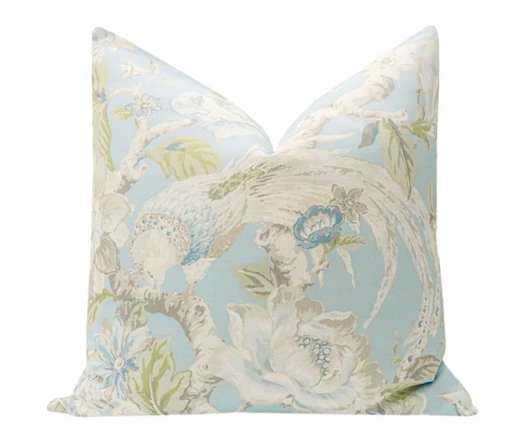 Floral Aviary Print // Hydrangea Blue Pillow COVER ONLY  | Etsy | Etsy (US)