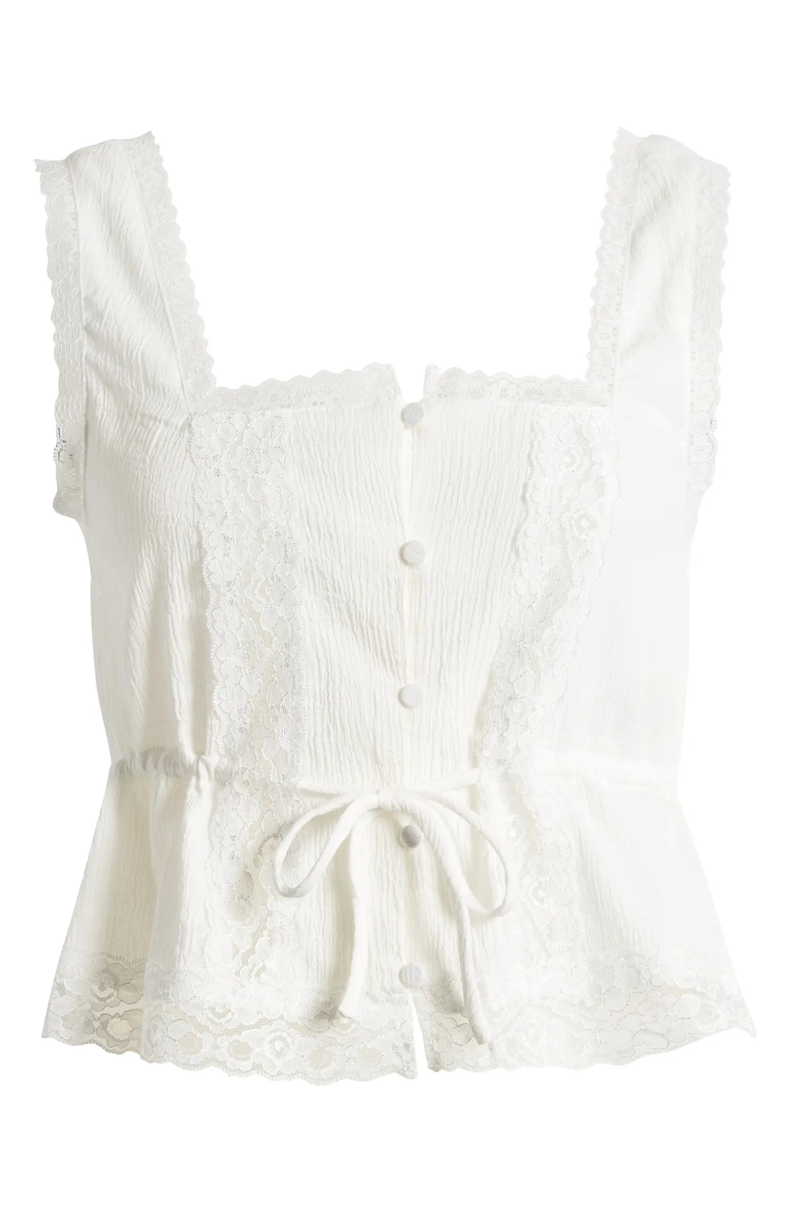 SOMETHING NEW Emily Lace Tie Waist Crop Tank | Nordstrom | Nordstrom