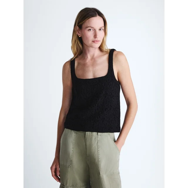 Scoop Women's Square Neck Crochet Cotton Tank Top, Sizes XS-XXL | Walmart (US)