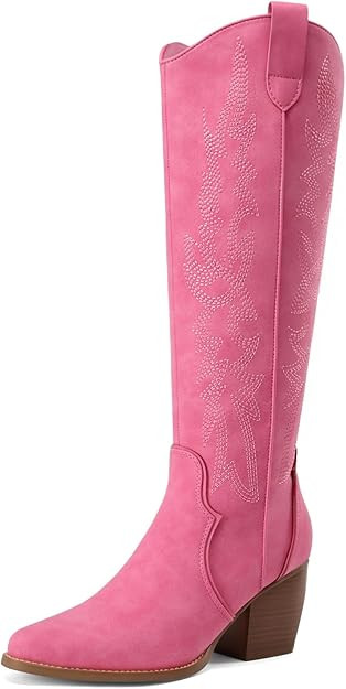 DREAM PAIRS Womens Cowboy Knee High Chunky Heel Boots | Amazon (US)