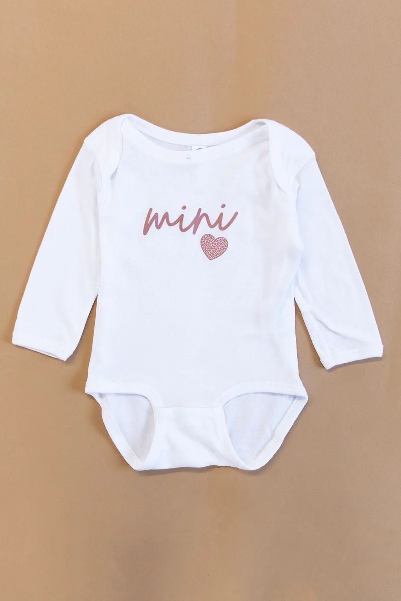 Mini Script Mauve Animal Print White Graphic Onesie | Pink Lily