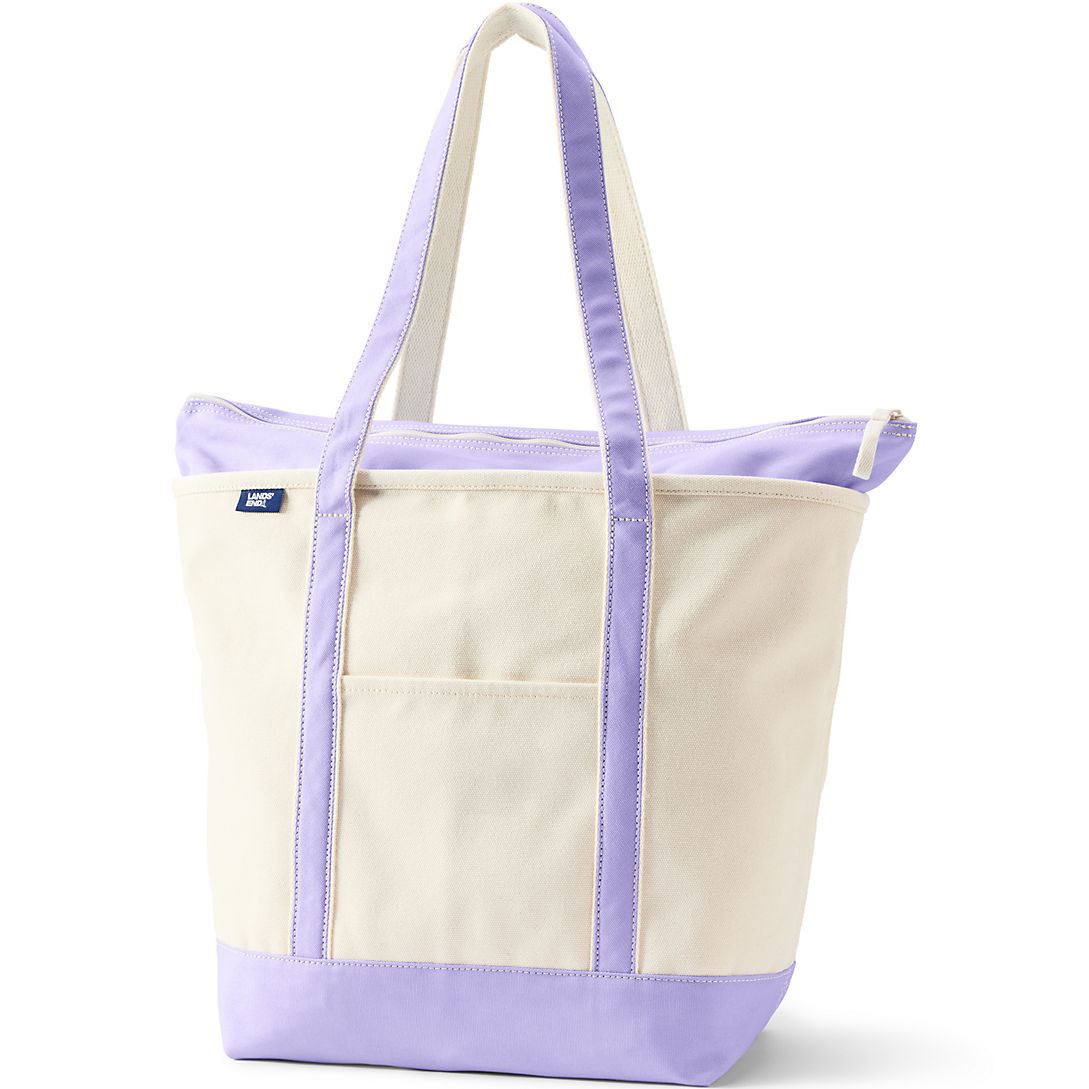 Large Natural 5 Pocket Zip Top Long Handle Canvas Tote Bag | Lands' End (US)
