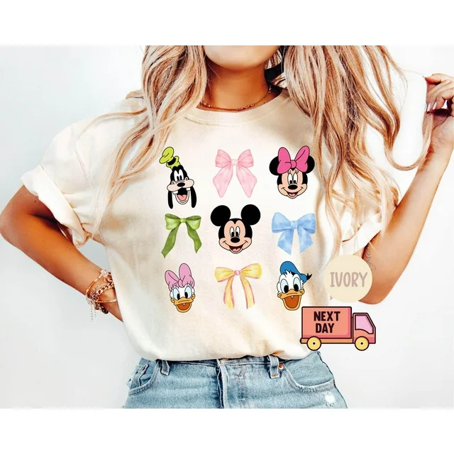 Comfort Colors Mickey Friends Tee| Minnie Bow Coquette| Womens Disneyworld T-shirt| Bow Pluto Dai... | Walmart (US)