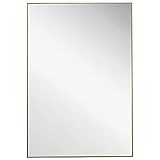 Benjara Rectangular Thin Wooden Frame Mirror, Gold | Amazon (US)