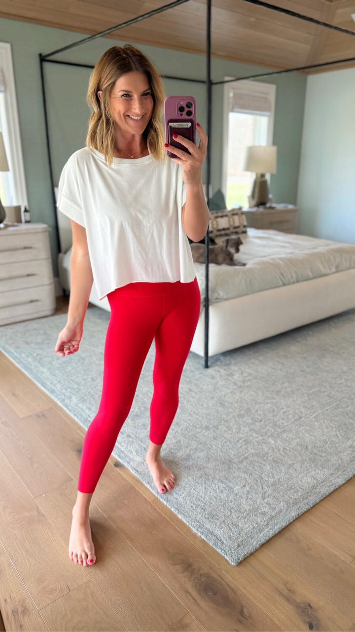 Still can’t stop smiling about these red leggings‼️ true to size wearing in small 

#LTKmomlife #LTKootd #LTKActive