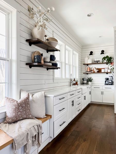 Kitchen modern farmhouse classic open, shelving home, accessories, accents, fan, decor, dinnerware, placesettings, dishes, plates, bowls, pitcher canisters, vases and vessels, florals, Scotts wall, light fixtures, cutting board, throw pillows, pillow covers blanket

#LTKhome #LTKFind #LTKSeasonal
