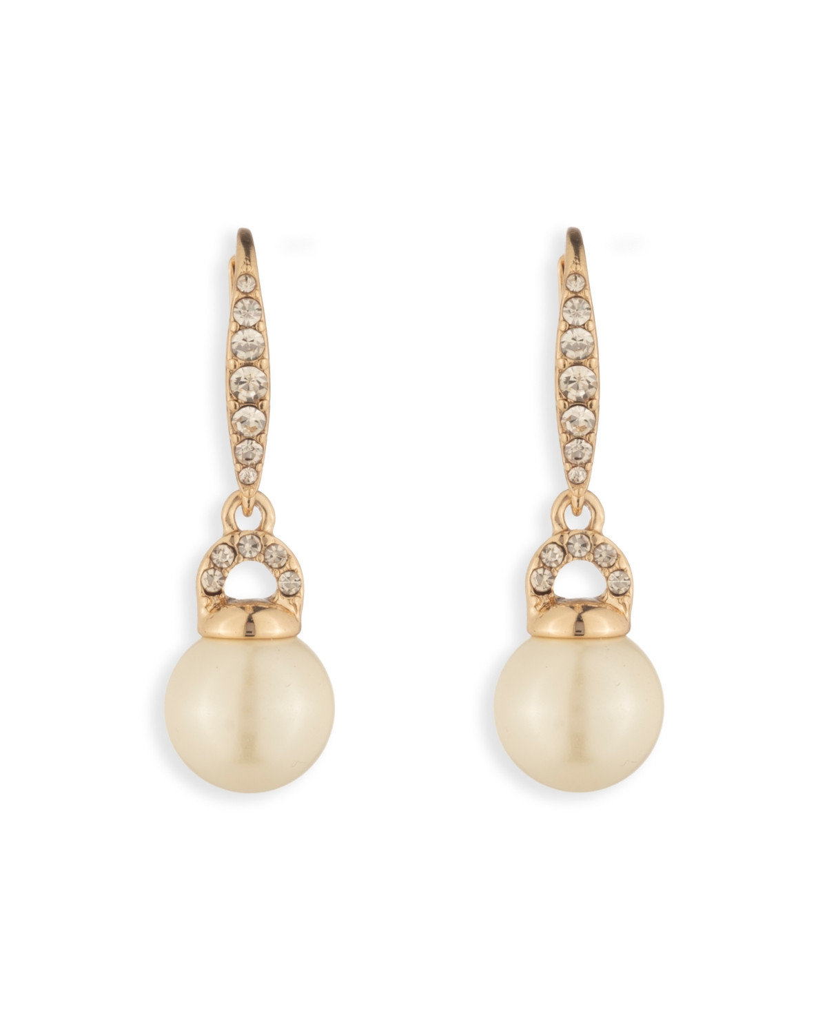 Lauren Ralph Lauren Gold-Tone Pave & Imitation Pearl Drop Earrings - Pearl | Macy's