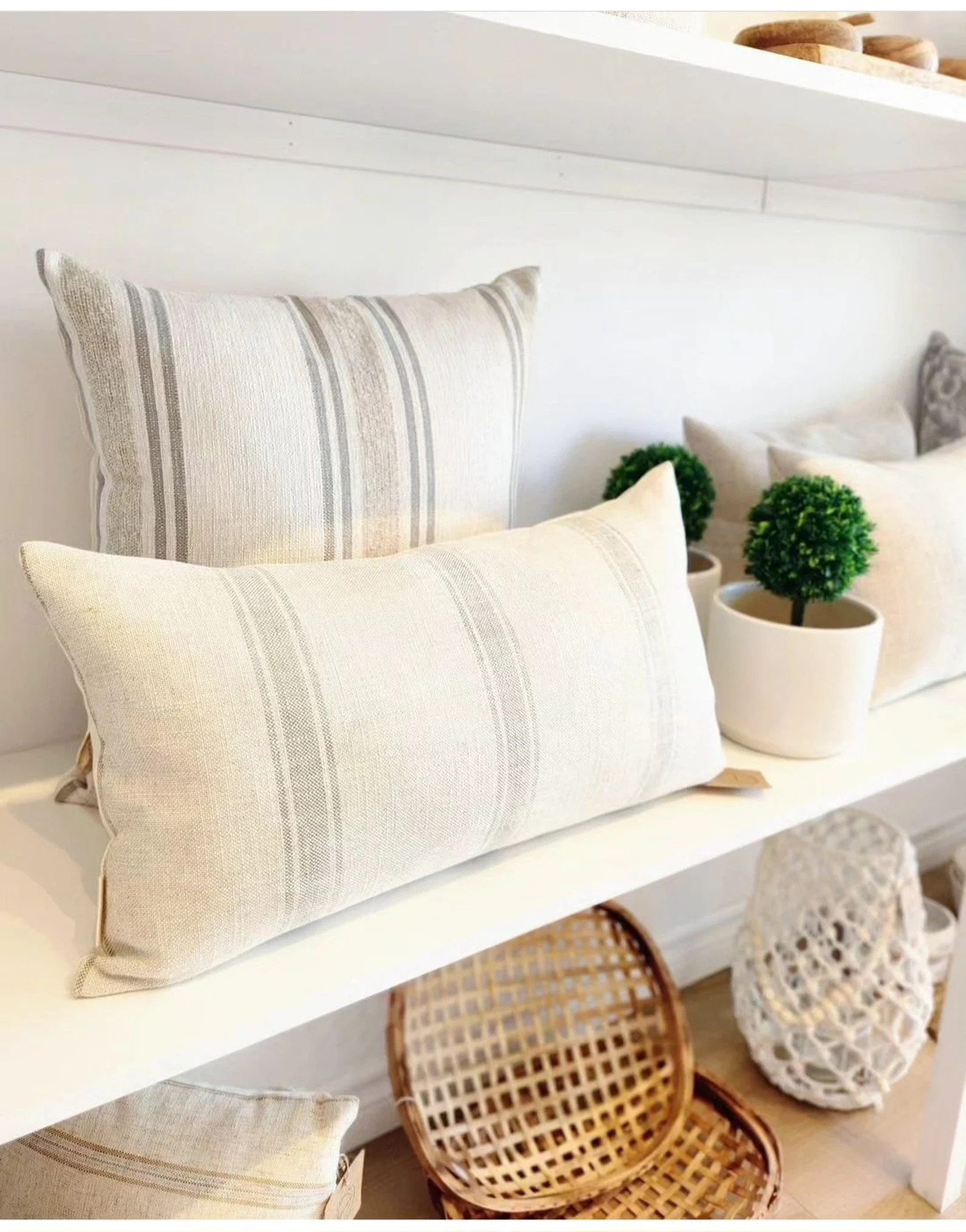 Neutral cushion cover with beige and grey stripes | Etsy (US)