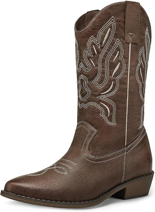 mysoft Cowboy Boots For Women - Western Cowgirl Boots Mid Calf Chunky Heel Booties Pointed Toe Co...