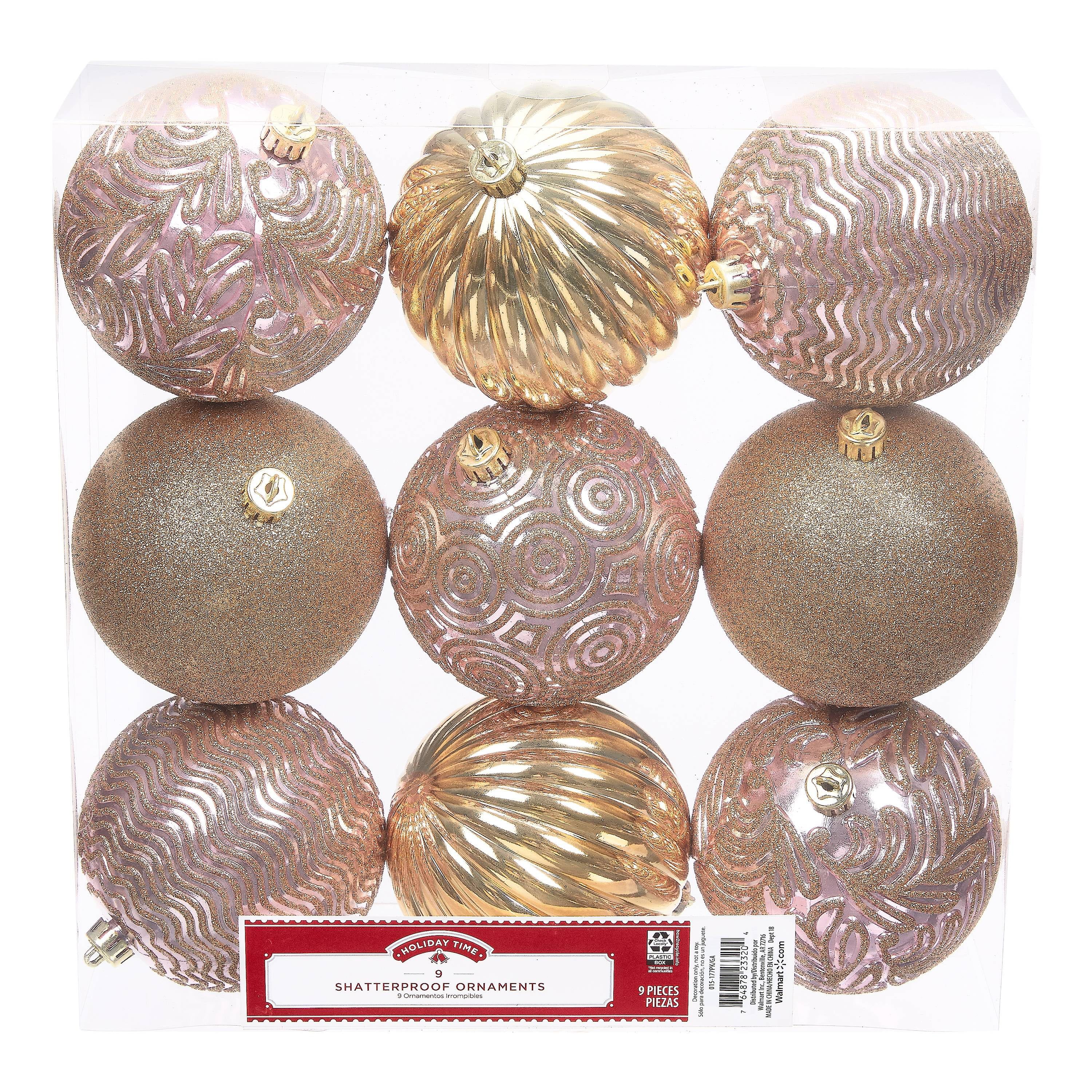 Holiday Time Shatterproof Ornaments, 9-Count, Pink Gold | Walmart (US)