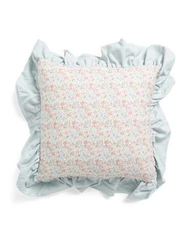 16x16 Floral Polka Dot Ruffle Pillow | Polyester/Cotton | Marshalls