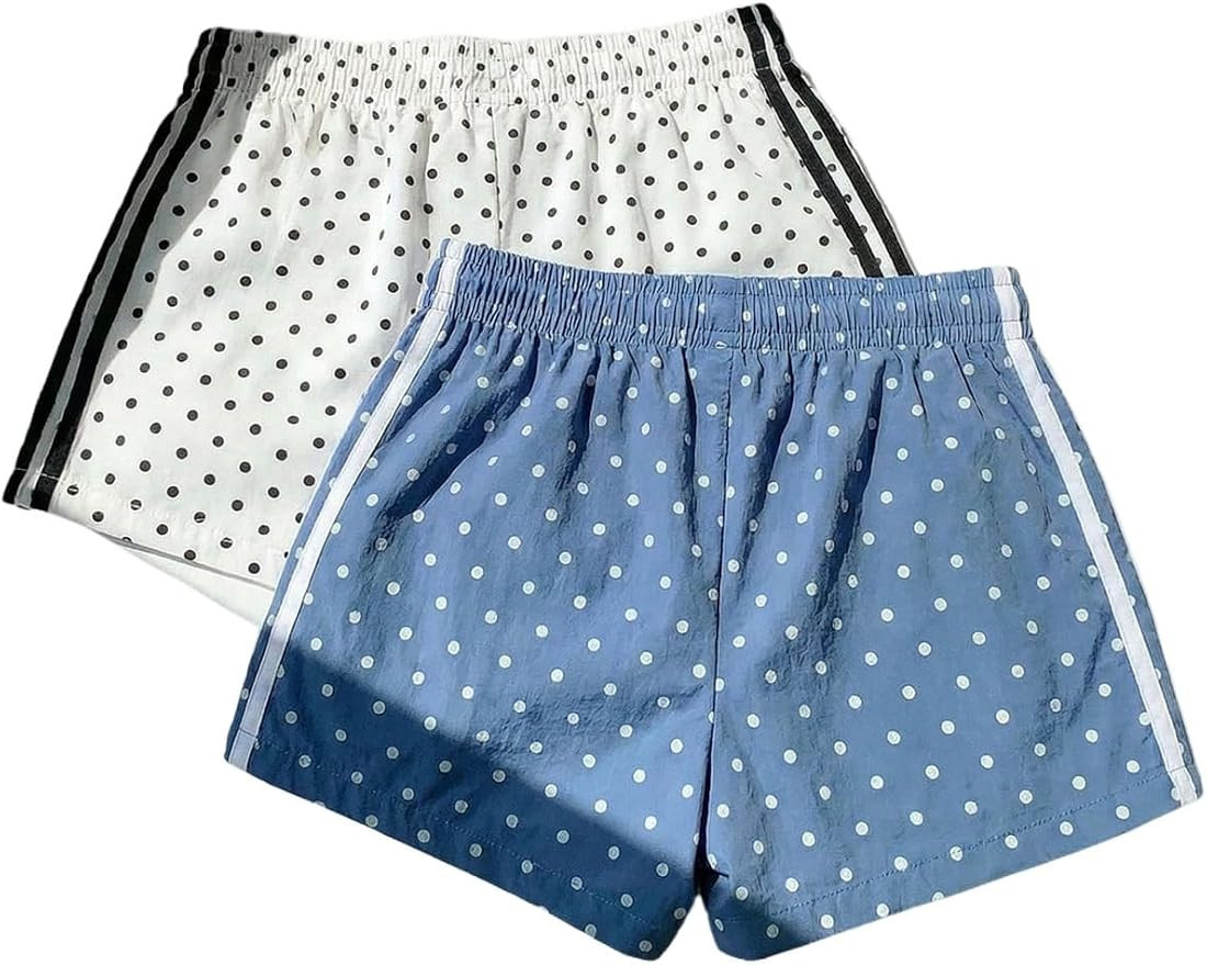 MakeMeChic Women's 2 Pack Striped Running Shorts Summer Track Workout Athletic Shorts | Amazon (US)