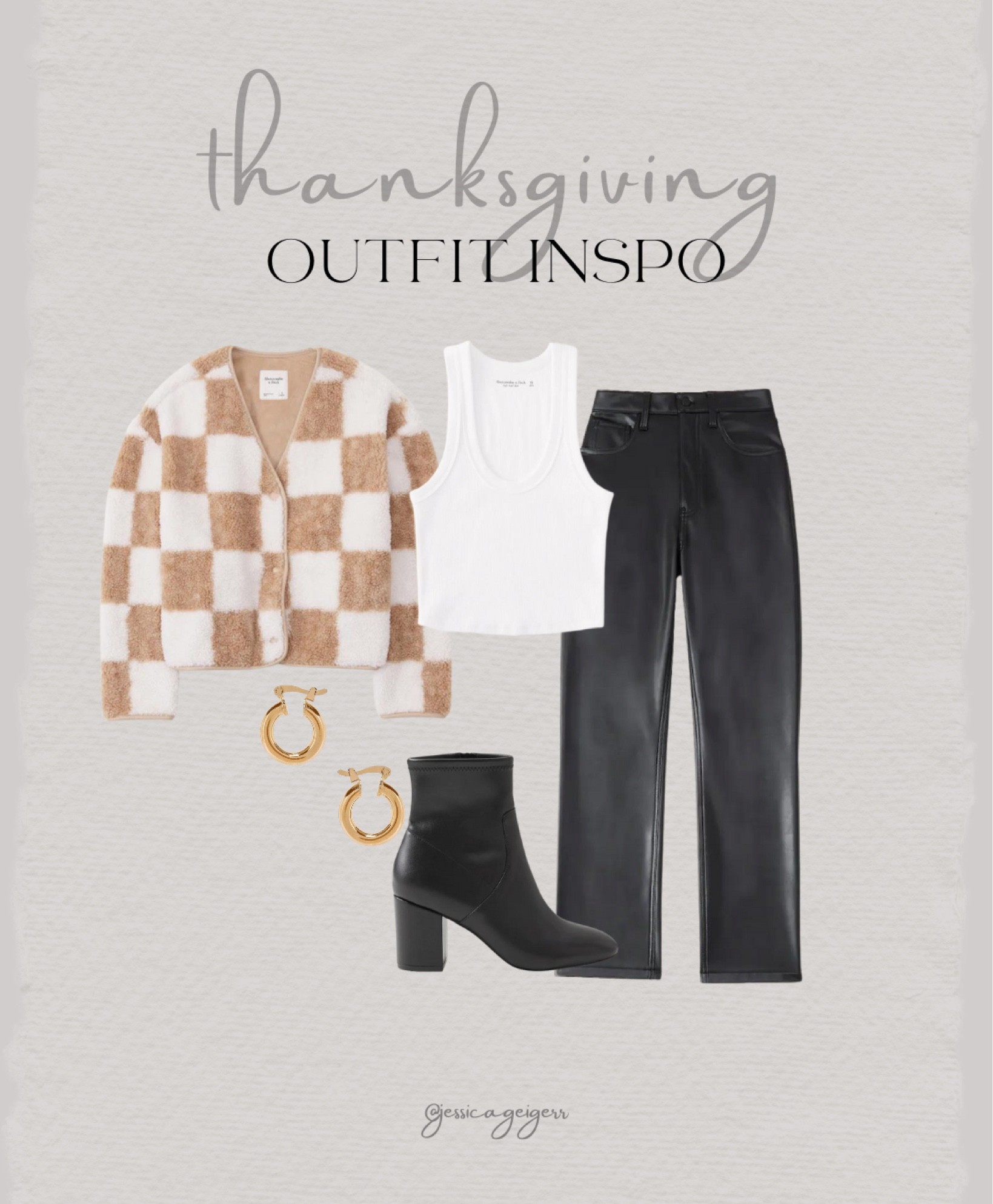 Thanksgiving outfit inspo, fall outfit, edgy girl, leather pants, essential tank top, checker jacket, leather booties, hoop earrings, thanksgiving outfit, fall inspo 

#LTKHoliday #LTKfit #LTKSeasonal