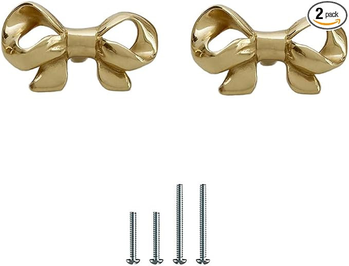 Pack of 2 Gold Brass Knobs for Dresser,Drawers and Cabinet, Decorative Bow Knobs and Pulls for Ki... | Amazon (US)
