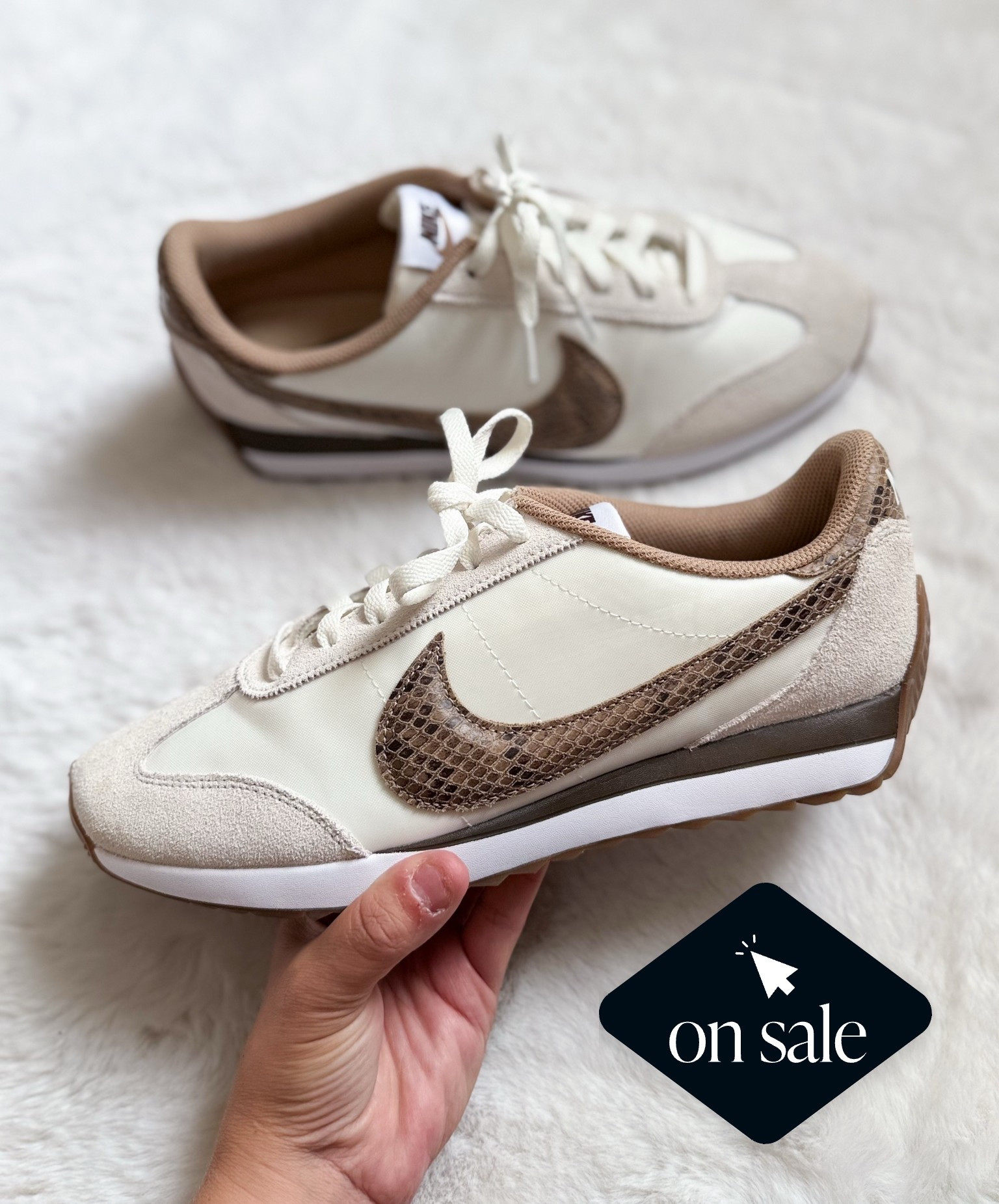 These Nikes are on sale under $55! A few sizes are sold but most are in stock and I would say these actually run bigger than typical Nikes so no need to size up. This neutral snake print is so chic and unexpected for fall sneakers!