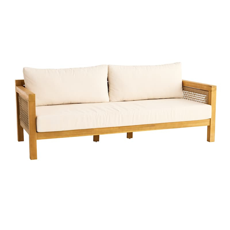 Haven Blonde Acacia Wood with Natural Canvas Cushions Sofa | At Home