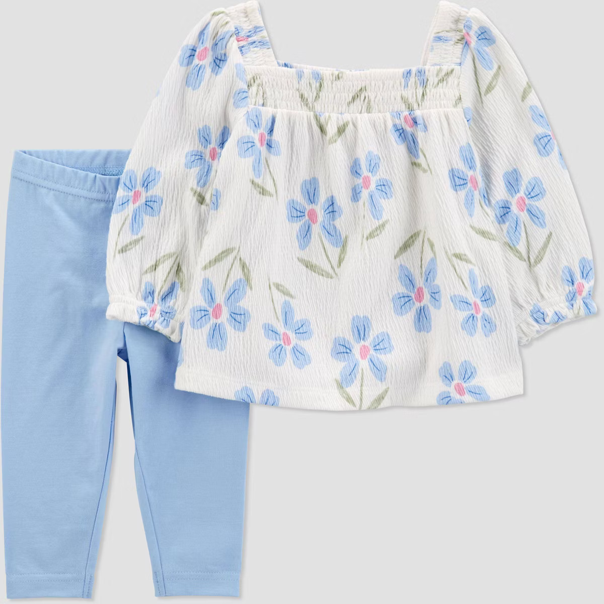 Carter's Just One You®️ Baby Girls' Floral Printed Solid Top & Pants Set - Blue | Target