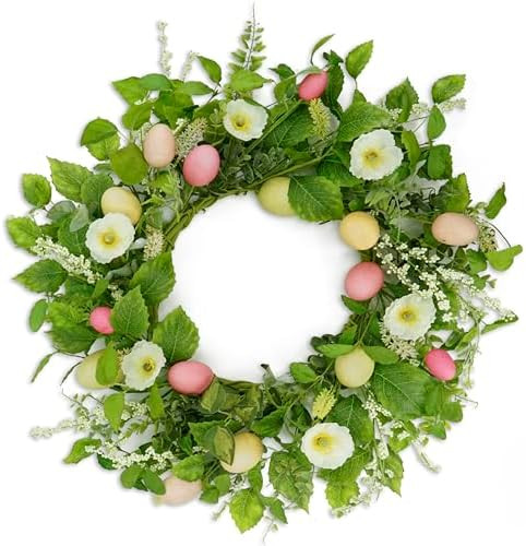 Artificial Easter Wreaths for Front Door Spring Summer Wreath with Poppy Flower,Colorful Eggs,Gre... | Amazon (US)