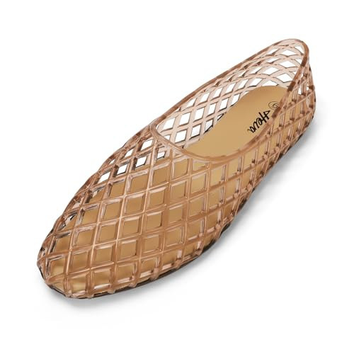HEVA Women's Jelly Mesh Flats Breathable Clear Hollow Shoes Summer Beach Jellies Ballet Sandals(2.5UK 35EU,Beige) | Amazon (UK)