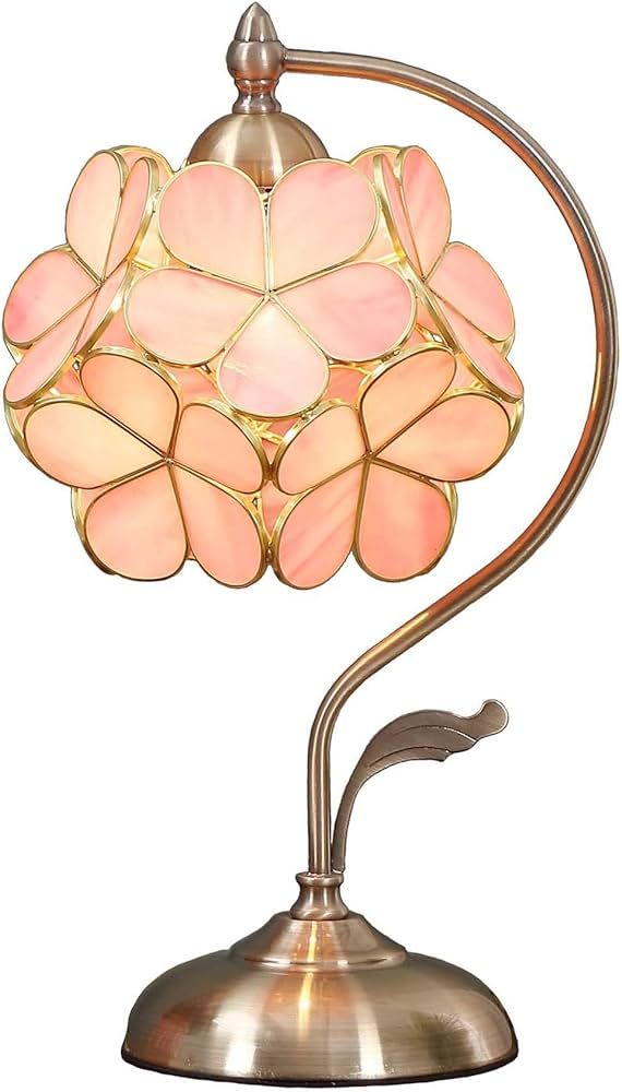 Bieye L10732 Cherry Blossom Tiffany Style Stained Glass Table Lamp with Petal Lampshade Vintage B... | Amazon (US)