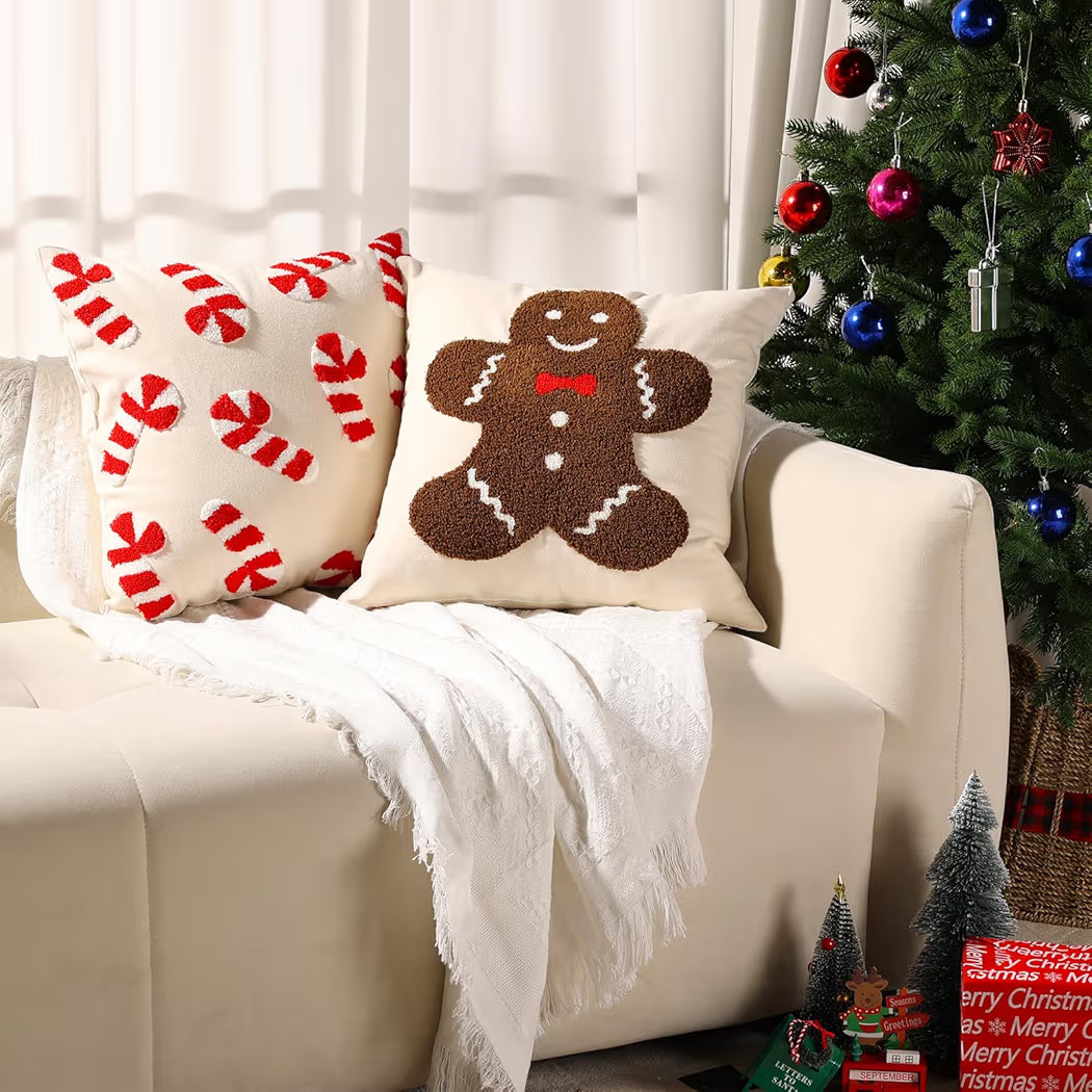 Set of 2 Christmas Pillow Covers 18x18 Inch Christmas Gingerbread Man Cane Pillow Xmas Throw Pill... | Amazon (US)
