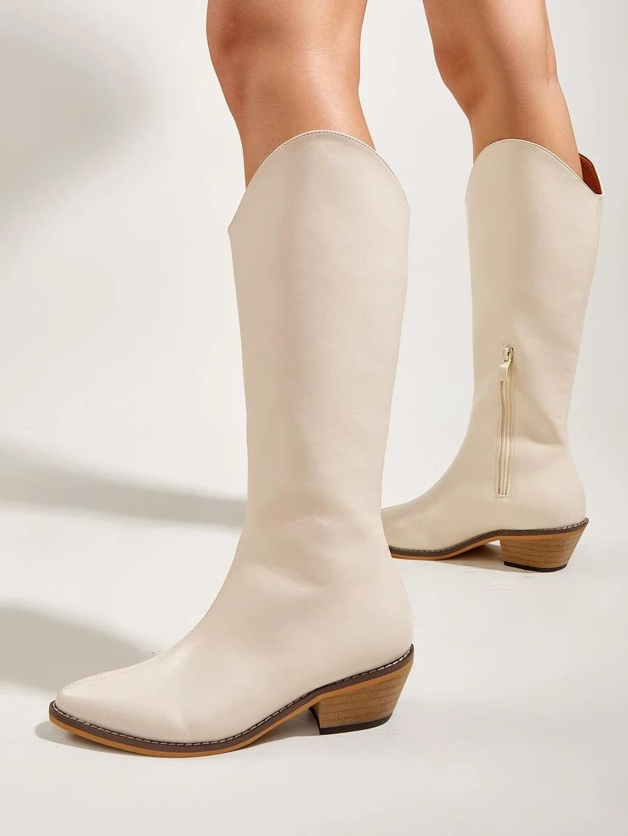 Side Zipper Chunky Western Boots | SHEIN