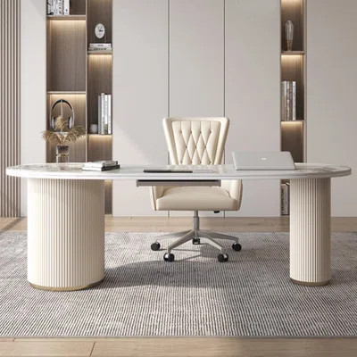 Modern Faux Marble Office Desk with Oval Work Table | Wayfair North America
