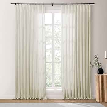 TWOPAGES Heavyweight Linen Textured Curtain 96 Inches Long Cotton Pinch Pleat Curtain for Living ... | Amazon (US)
