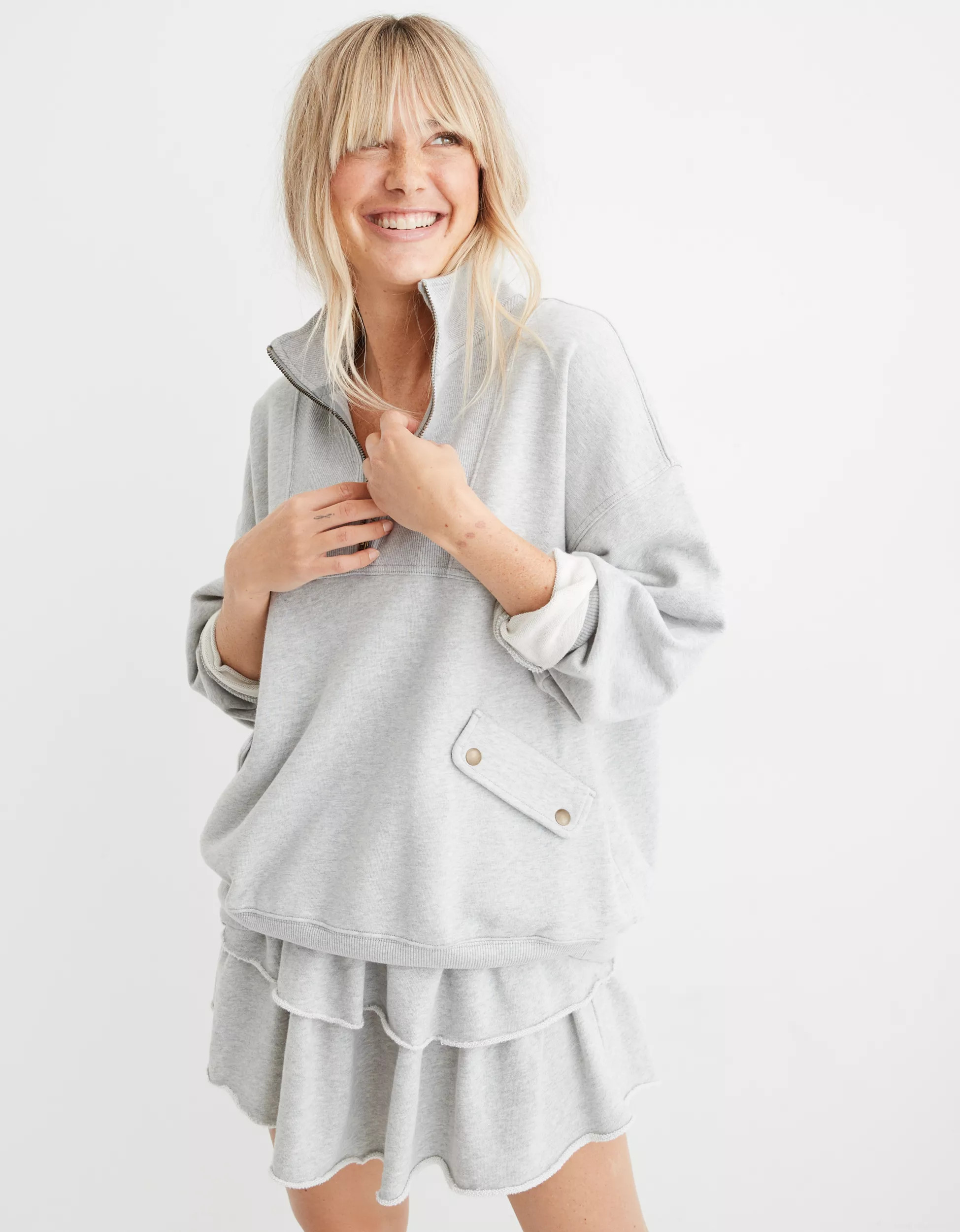 Aerie Luxe Motto Quarter Zip Sweatshirt | American Eagle Outfitters (US & CA)