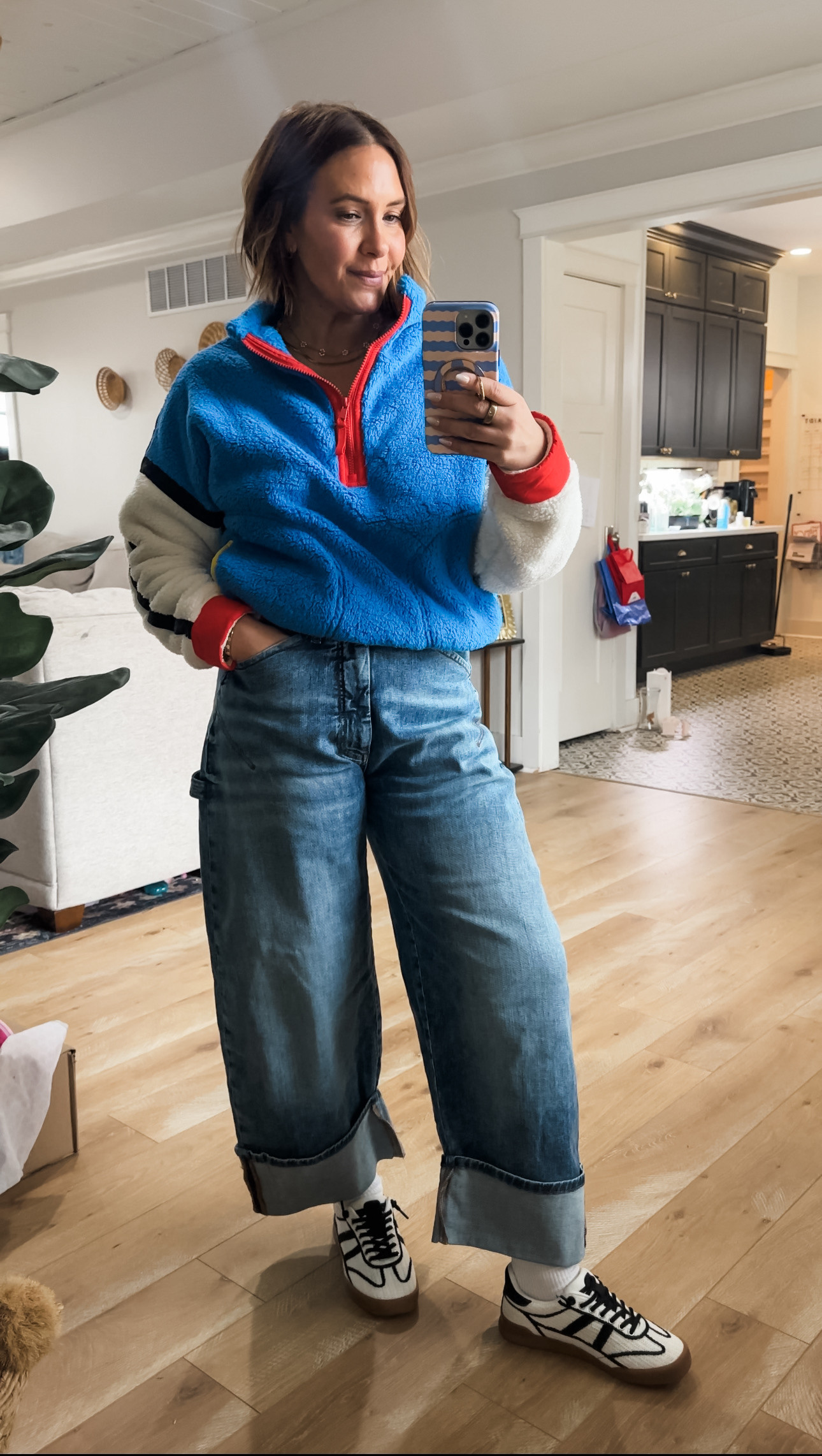 Wearing a medium in the fleece and the denim is true to size. 

 #LTKootd #LTKmomlife #LTKOver40