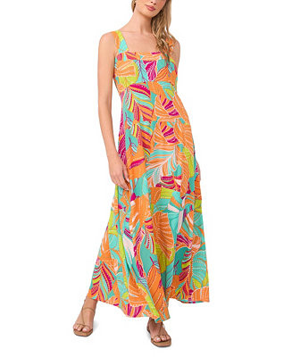Women's Printed Square-Neck Smocked-Back Sleeveless Maxi Dress | Macy's
