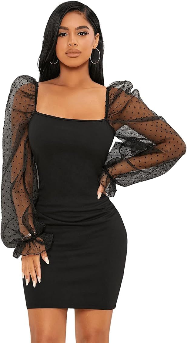 SweatyRocks Women's Elegant Long Mesh Sleeve Bodycon Mini Pencil Dress | Amazon (US)